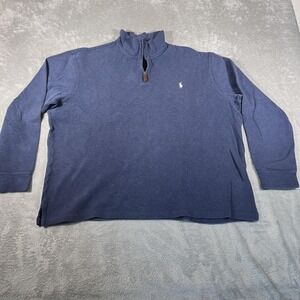 Polo Ralph Lauren Sweater Mens XL Navy Blue Quarter Zip Pullover‎ Knit Preppy